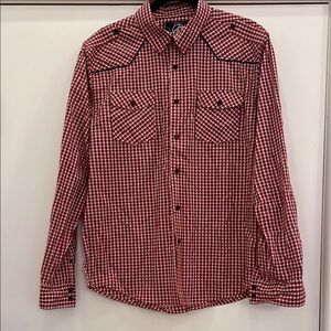 Red Gingham Casual Button Down Shirt with Western Flair
